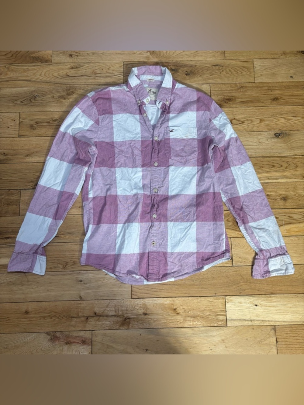 Hollister Pink White Plaid Button Down Shirt Mens
